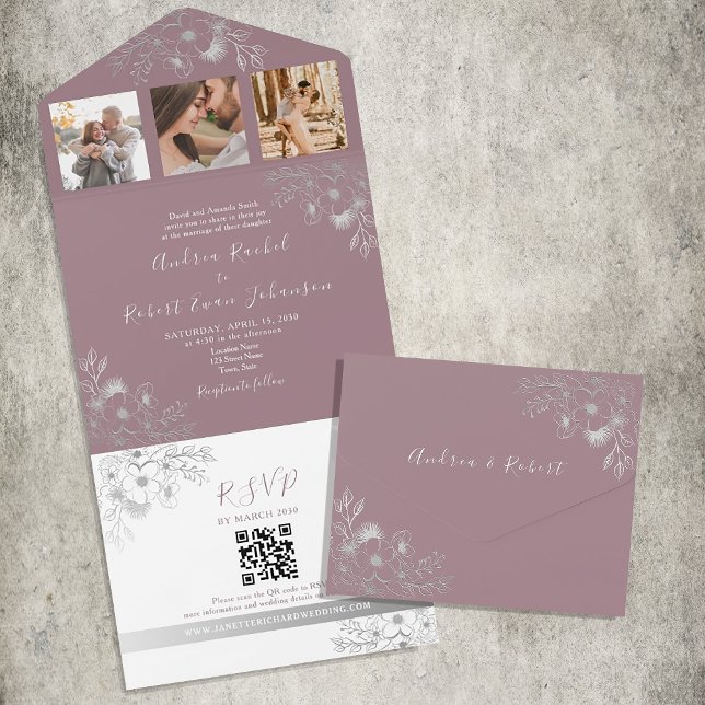 Invitation Tout En Un Code QR Mariage Violet Mauve (Créateur téléchargé)
