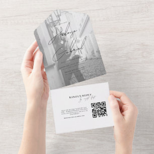 Invitation Tout En Un Code QR minimaliste tout en un Mariage photo