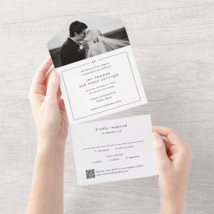 Invitation Tout En Un Code QR Monogramme Sans Temps Mariage Moderne