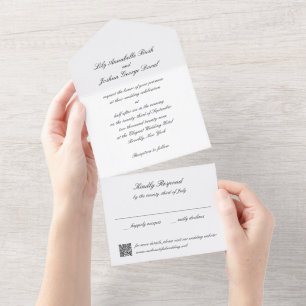 Invitation Tout En Un Code QR noir et blanc classique Mariage intemporel