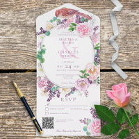 Code QR romantique Lilac et cadre rose floral oval