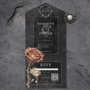 Invitation Tout En Un Code QR Rose noir et gris foncé gothique