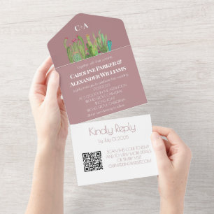 Invitation Tout En Un Code QR RSVP Cactus Terracotta Désert Arizona