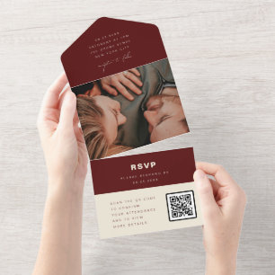 Invitation Tout En Un Code QR RSVP pour mariage minimaliste en bordeaux