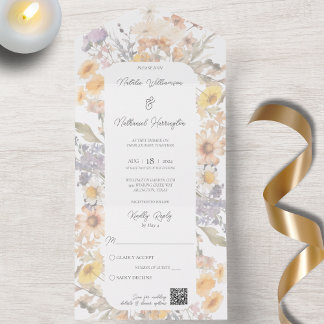 Invitation Tout En Un Code QR simple Fleur sauvage