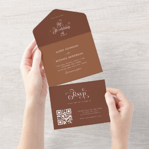 Invitation Tout En Un Code QR Typographie Rétro Tons Marron Terracotta