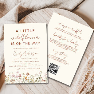 Invitation Tout en un code QR Un petit Baby shower Fleur sauv