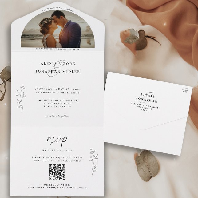 Invitation Tout En Un Codes QR d'humeur romantique Mariage Photo Tout en (Créateur téléchargé)