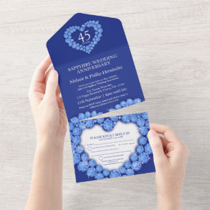 Invitation Tout En Un Cœur de saphir bleu 45e anniversaire de mariage