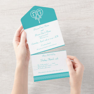 Invitation Tout En Un Coeurs de tissage celtique en Turquoise