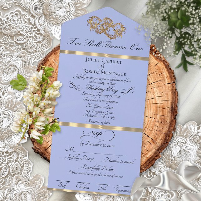 Invitation Tout En Un Cœurs Doubles Romantiques - Bleu Perle/Or (Créateur téléchargé)