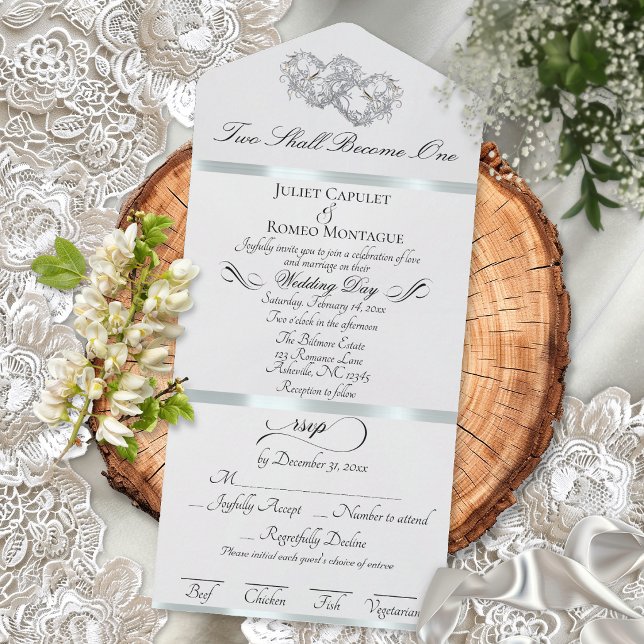 Invitation Tout En Un Cœurs Doubles Romantiques - Perle Blanche/Argent (Créateur téléchargé)
