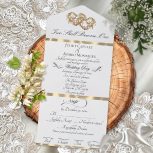 Invitation Tout En Un Cœurs Doubles Romantiques - Perle Blanche/Or