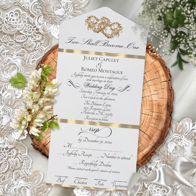 Invitation Tout En Un Cœurs Doubles Romantiques - Perle Blanche/Or (Créateur téléchargé)