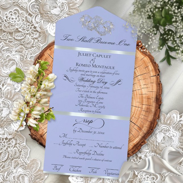 Invitation Tout En Un Cœurs Doubles Romantiques - Perle Bleue/Argent (Créateur téléchargé)