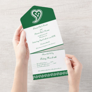Invitation Tout En Un Cœurs Paisley Sucrés en Vert