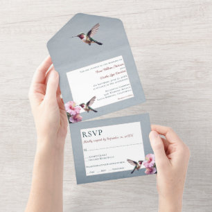 Invitation Tout En Un Colibri et Hibiscus Mariage bleu