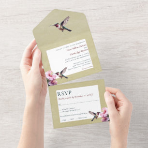 Invitation Tout En Un Colibri et Hibiscus Mariage jaune