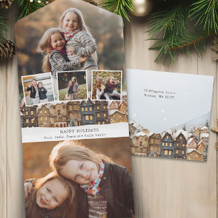 Invitation Tout En Un Collage à quatre photos du village d'hiver de Snow