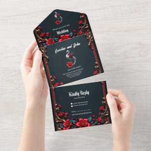 Invitation Tout En Un Collection de mariage Elegant Cygne Blanc