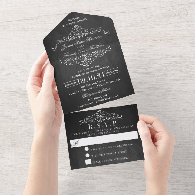 Invitation Tout En Un Collection de Mariages Ornate Chalkboard (Déchirure)