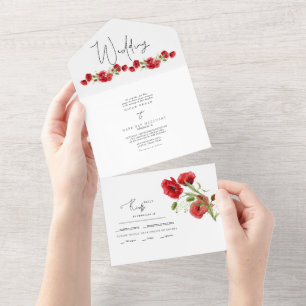 Invitation Tout En Un Coloré hiver Rouge Floral Mariage