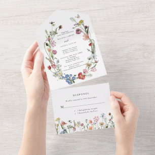 Invitation Tout En Un Coloré Hollandais Floral Wreath & Butterflies Mari