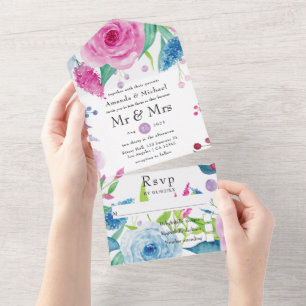 Invitation Tout En Un Combinaison de couleurs ultra violet floral mariag
