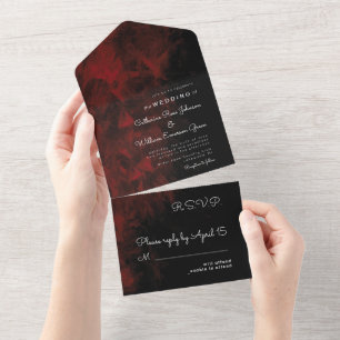 Invitation Tout En Un Conception de mariage moderne passionnée rouge et 