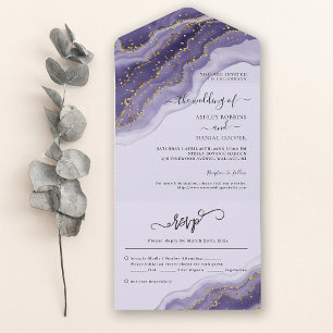 Invitation Tout En Un Confetti violet Mariage d'été tout en un