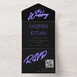 Invitation Tout En Un Cool Neon Purple Lights Black Modern Mariage