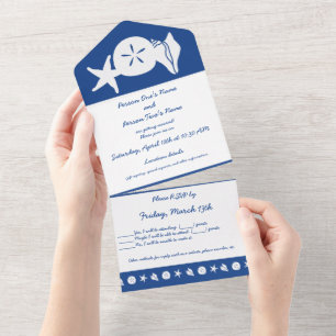 Invitation Tout En Un Coquillages d'été en bleu
