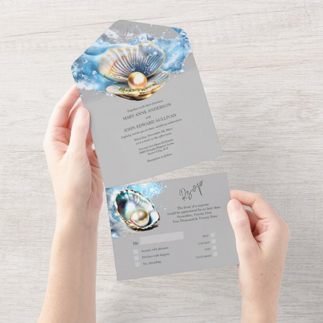 Invitation Tout En Un Coquille d'huîtres bleu gris coquille de coquille  (Déchirure)