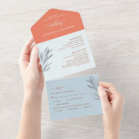 Corail moderne et Mariage bleu avec RSVP perforé