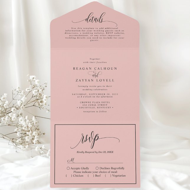 Invitation Tout En Un Corail Rose Simple Moderne Script (Créateur téléchargé)