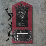 Invitation Tout En Un Corbeau noir gothique et vin Rose noir Trois dîner<br><div class="desc">DISPONIBLE AVEC OU SANS CODE QR OU AVEC OU SANS OPTIONS DE SÉLECTION DE DÎNER. Transportez vos invités dans un monde d'élégance sombre et enchanteresse avec notre faire-part de mariage gothique vintage. L'arrière - plan de vin de Bourgogne, vieilli et profond, ouvre la voie à un contraste saisissant, car un...</div>
