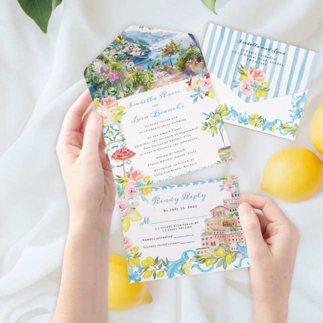 Invitation Tout En Un Côte d'Amalfi Méditerranée Mariage italien (Créateur téléchargé)