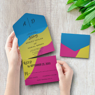 Invitation Tout En Un Couleur colorée chic All in One Wedding Inviter