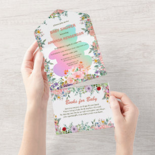 Invitation Tout En Un Couleur d'eau de l'ours arc-en-ciel mou baby showe