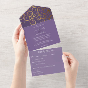 Invitation Tout En Un Couleurs riches avec Mariage or