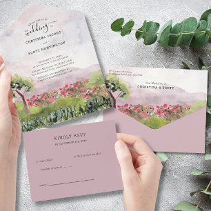 Invitation Tout En Un Country Meadow Dusty Rose Mariage aquarelle