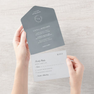 Invitation Tout En Un Couronne de laurier minimaliste en velours gris fo