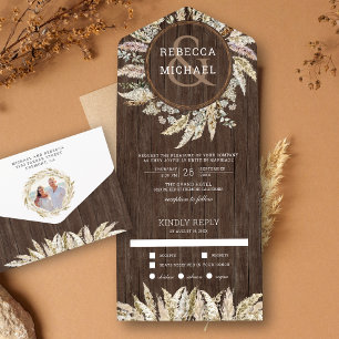 Invitation Tout En Un Couronne de mariage en bois de grange en herbe de
