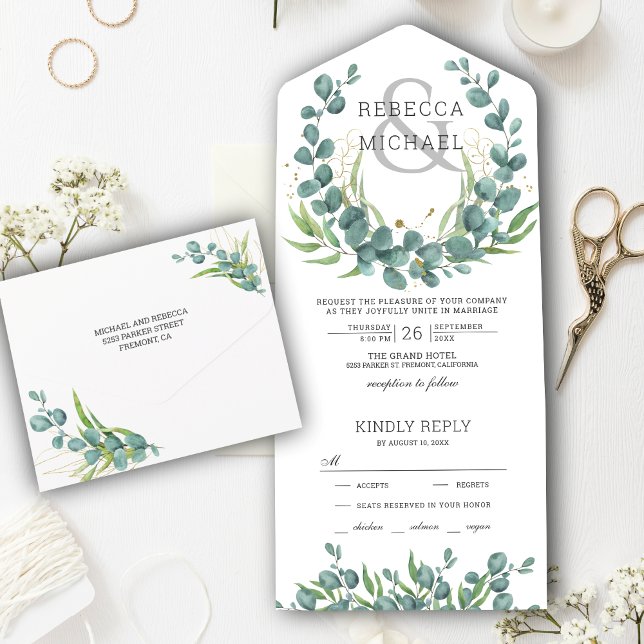 Invitation Tout En Un Couronne de mariage moderne rustique à feuillage d (Créateur téléchargé)