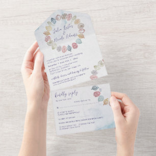 Invitation Tout En Un Couronne de mariage simple plage océan coquillage