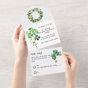 Invitation Tout En Un Couronne de trèfle à aquarelle verte artistique