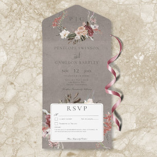 Invitation Tout En Un Couronne florale vintage beige sans dîner