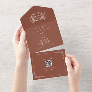 Invitation Tout En Un Crab Rustic Beach Wedding Terracotta QR