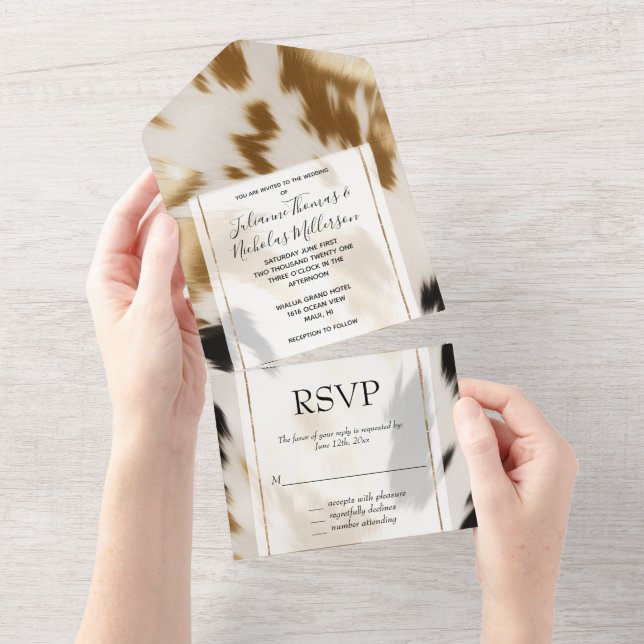 Invitation Tout En Un Cream Black Gold Western Cowhide (Déchirure)