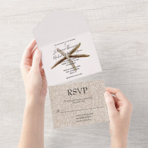 Invitation Tout En Un Cream Blush Beach Starfish Mariage